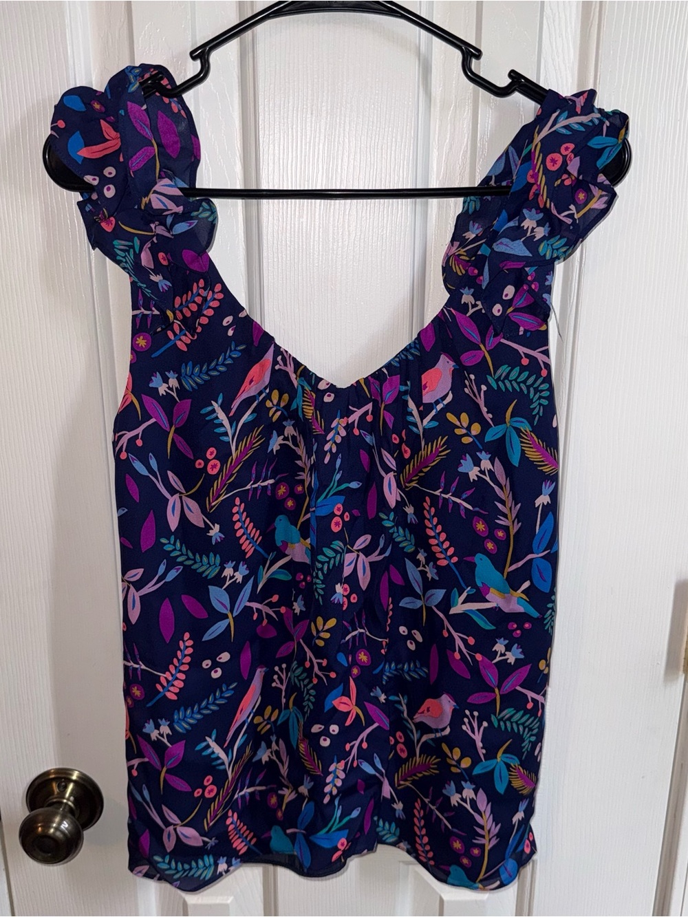 Alice & Trixie Navy Floral Print Shell with Ruffle Detail